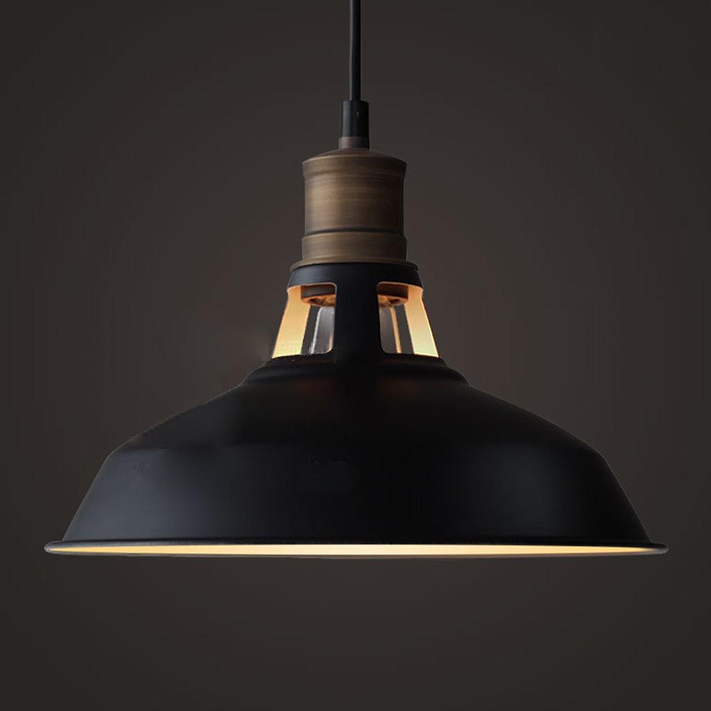 YOBO Lighting Antique Industrial Barn Hanging Pendant Light with Metal Dome Shade, Matte Black