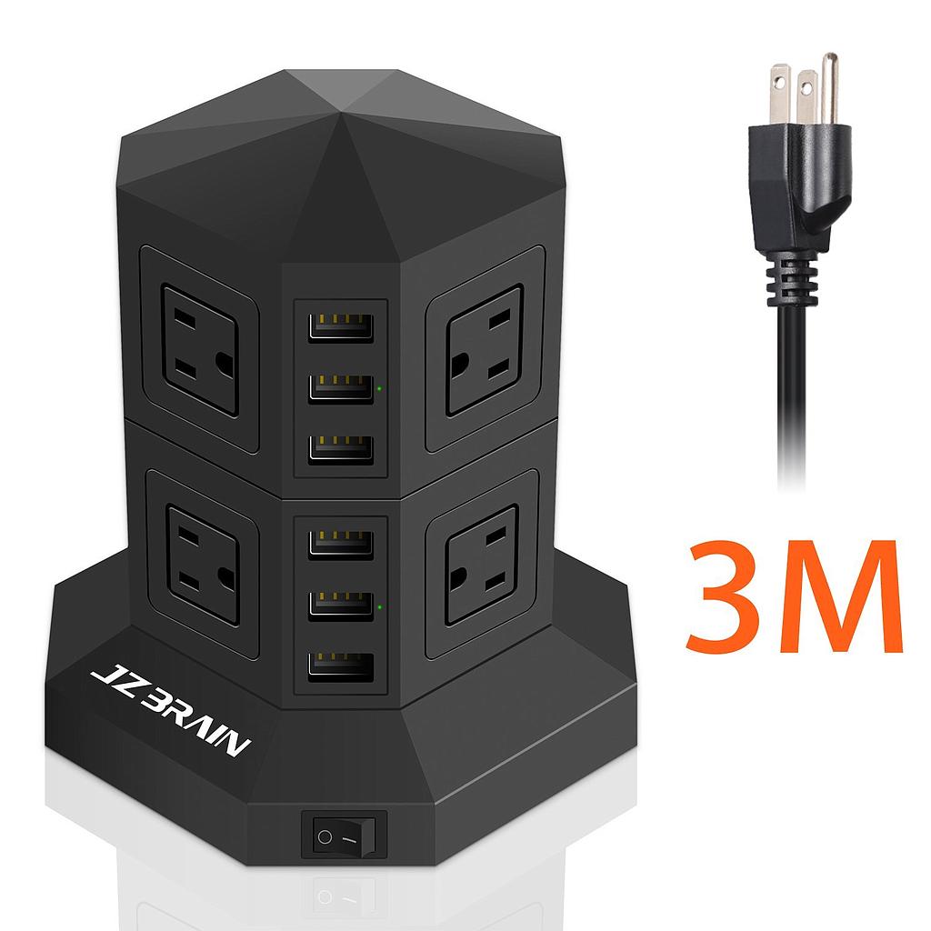8-Outlet 6-USB Power Strip Surge Protector Power Socket Strip 9.8ft Cord Black