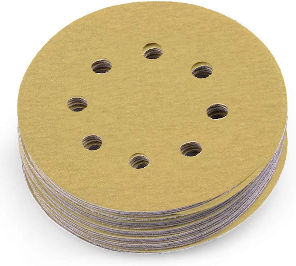 LotFancy 5-Inch 8-Hole 120 Grit Dustless Hook-and-Loop Sanding Disc Sander Paper, Pack of 100
